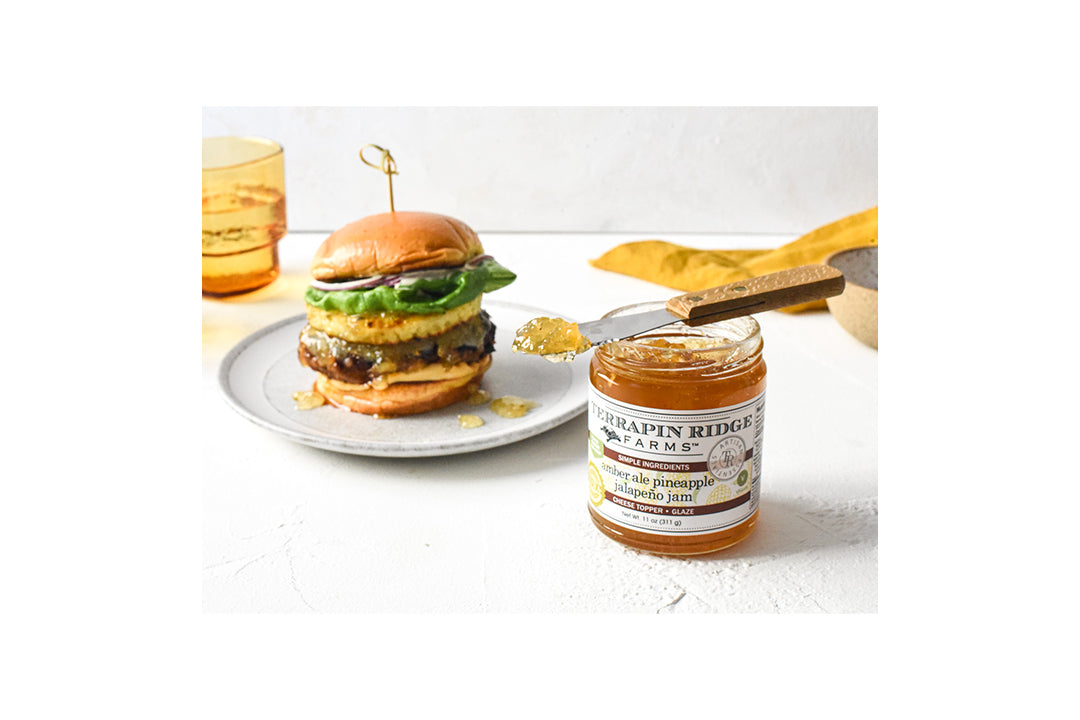 Hawaiian Pork Luau Burger with Terrapin Ridge Farms Amber Ale Pineapple Jalapeno Jam Hawaiian Pork Luau Burger with Terrapin Ridge Farms Amber Ale Pineapple Jalapeno Jam